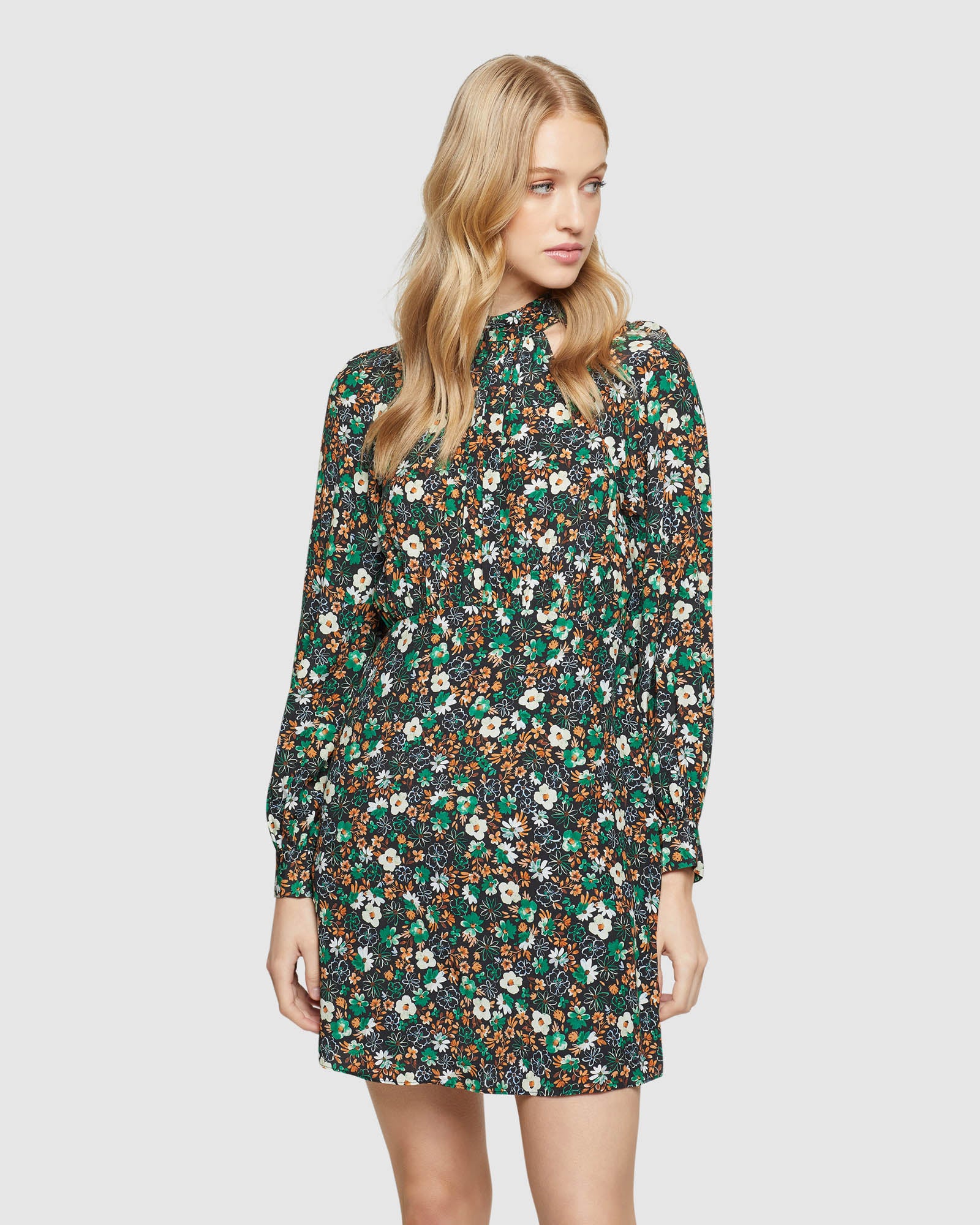 IVANKA FLORAL PRINTED KEYHOLE DRESS