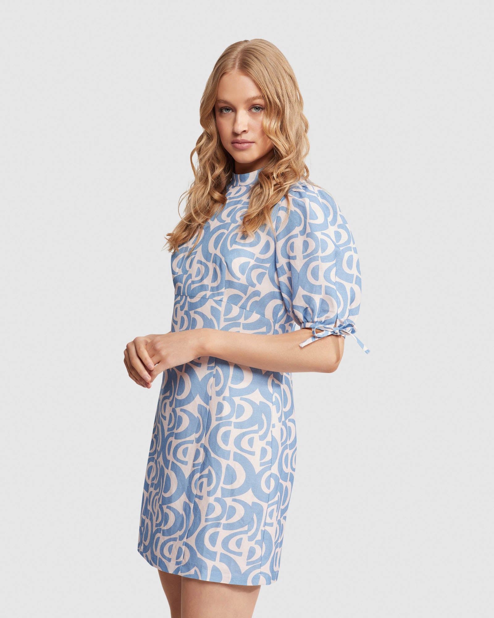 RHAPSODY GEO LNEN BLND MINI DRESS