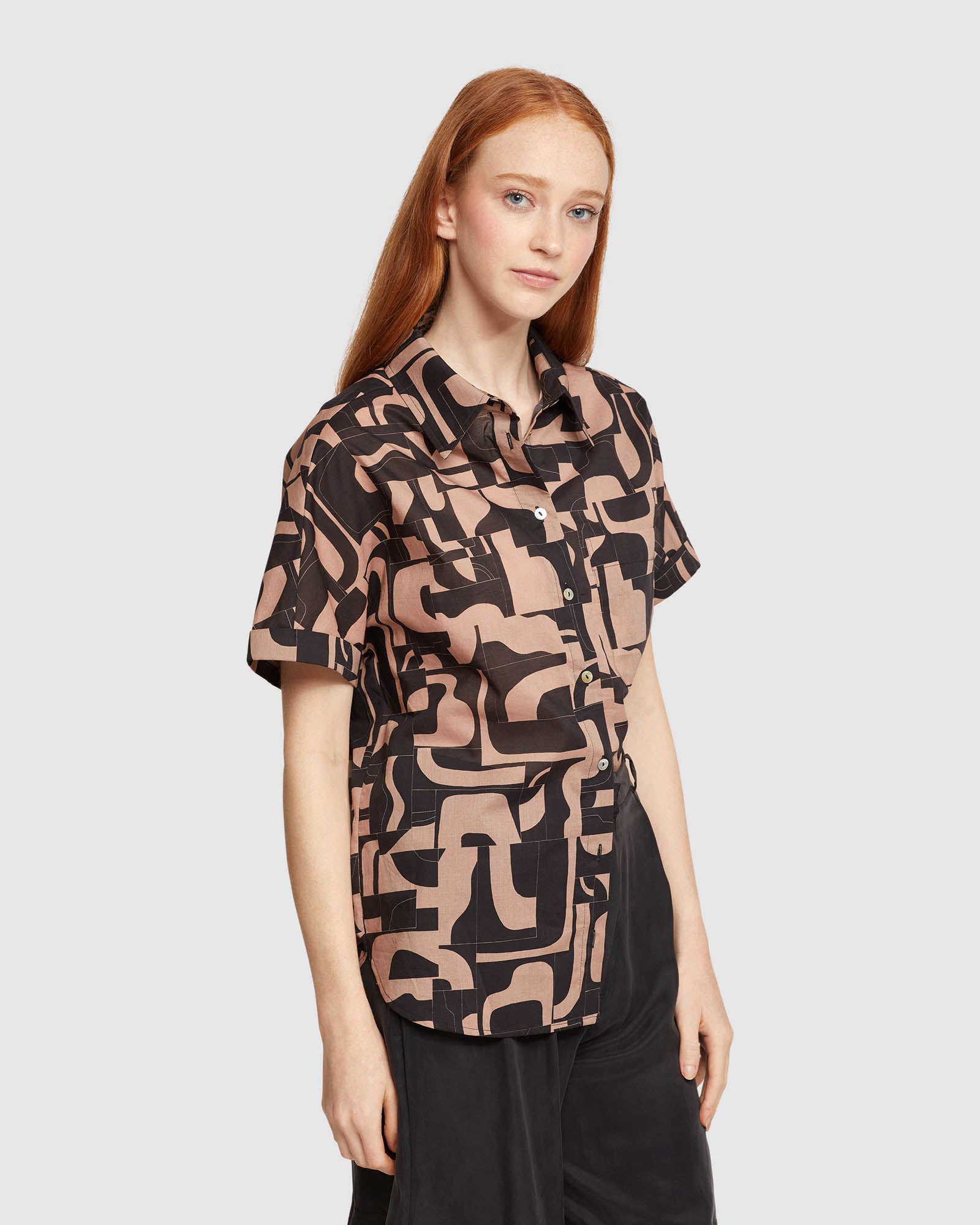 JASMINE GEO PRINT VOILE SHORT SLEEVE SHIRT