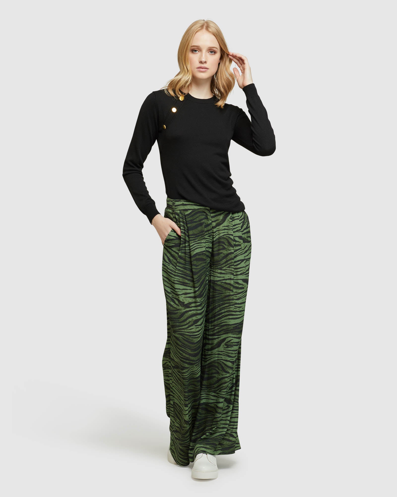 CHANTAL ANIMAL PRINT WIDE LEG PANTS