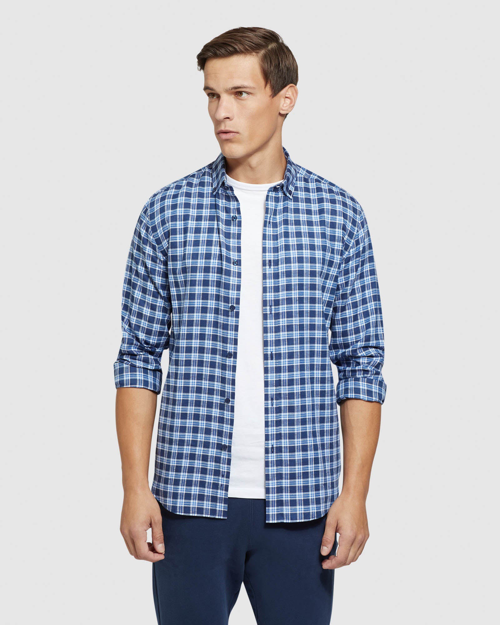 STRATTON COTTON LINEN CHECK SHIRT