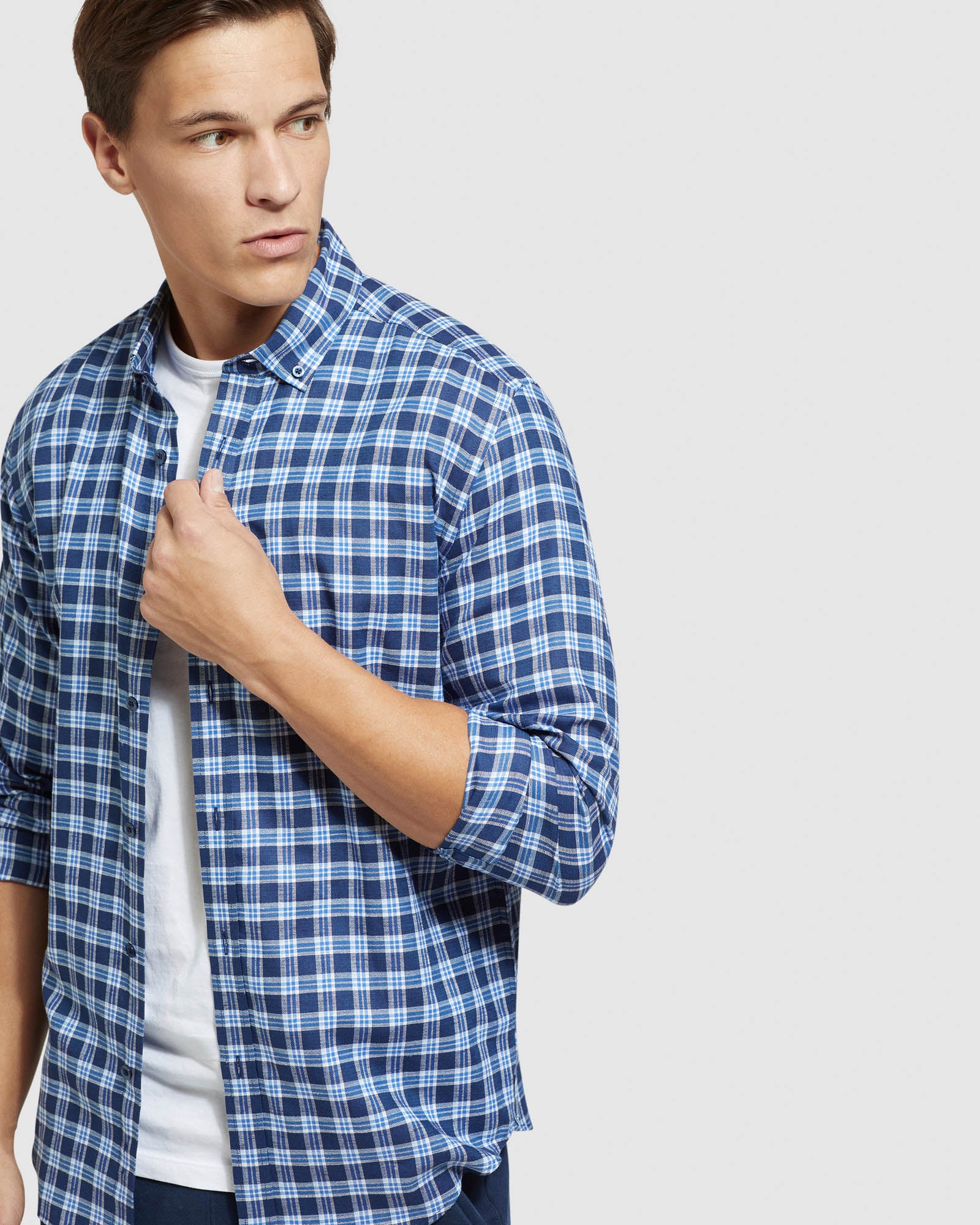 STRATTON COTTON LINEN CHECK SHIRT