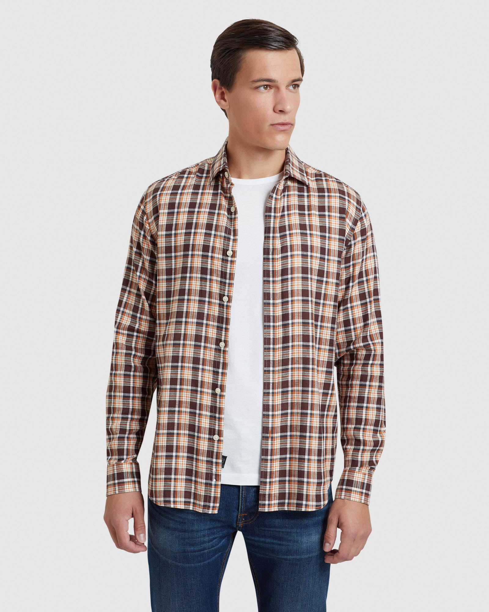 STRATTON COTTON LINEN CHECK SHIRT