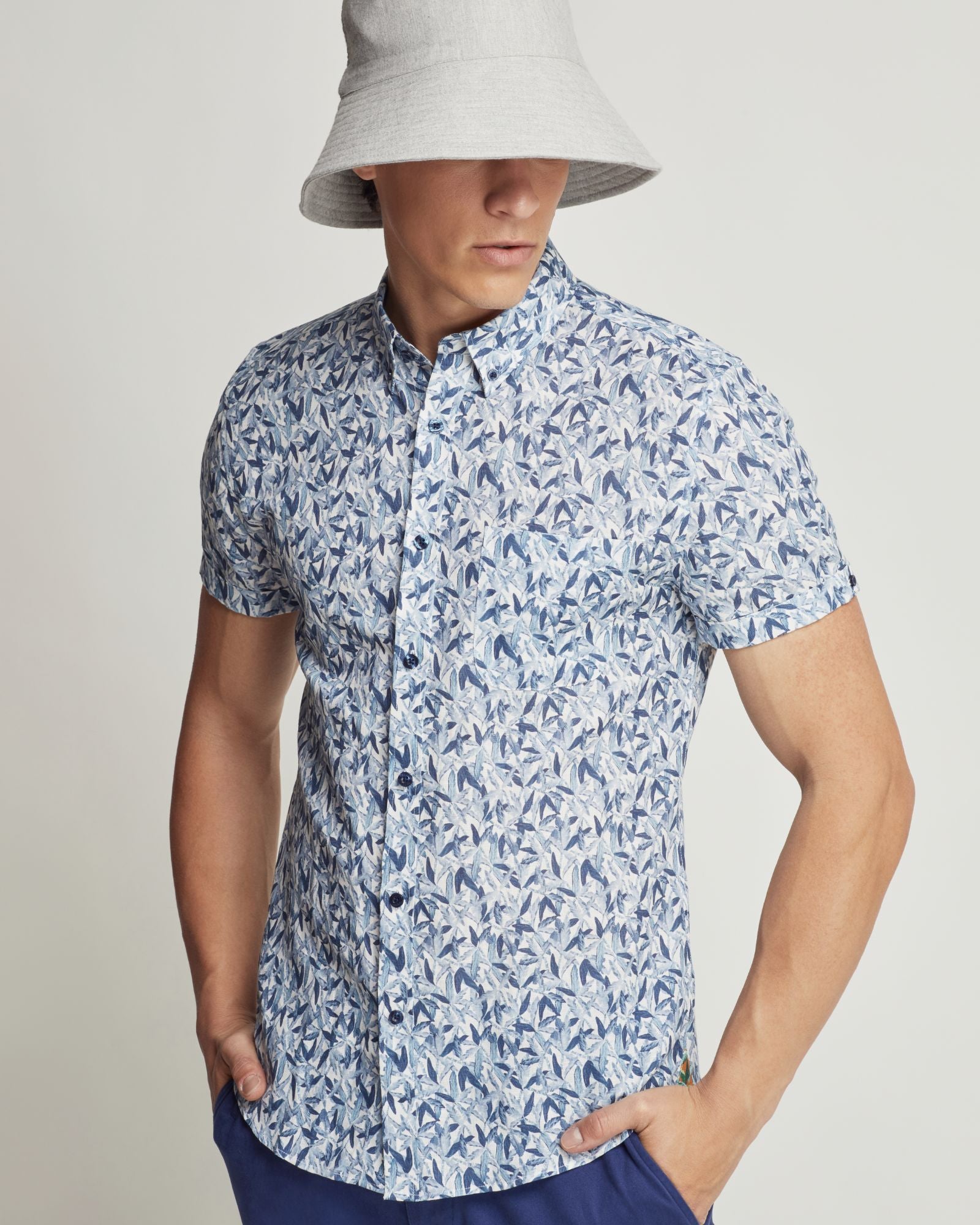 TOTTENHAM LINEN COTTON PRINT SHORT SLEEVE SHIRT