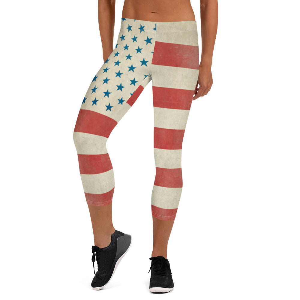 Capri Leggings Women USA Flag 4th of July Capri Leggings Yoga