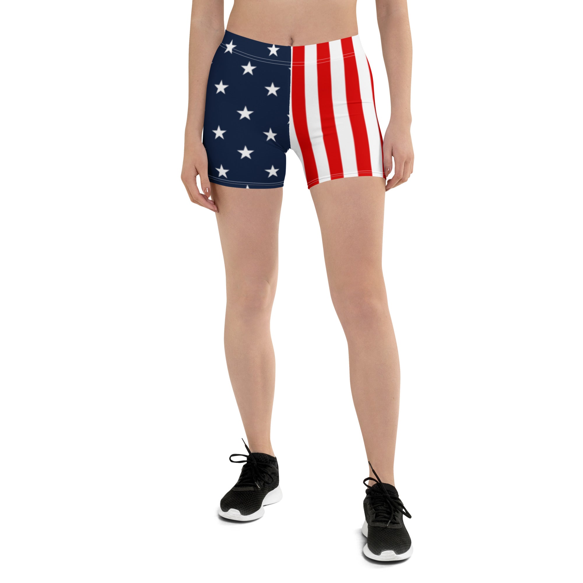 American Flag 50 - 50 Flag Womens & Girls Sport Shorts by Mile End Made In  USA-Red White and Blue