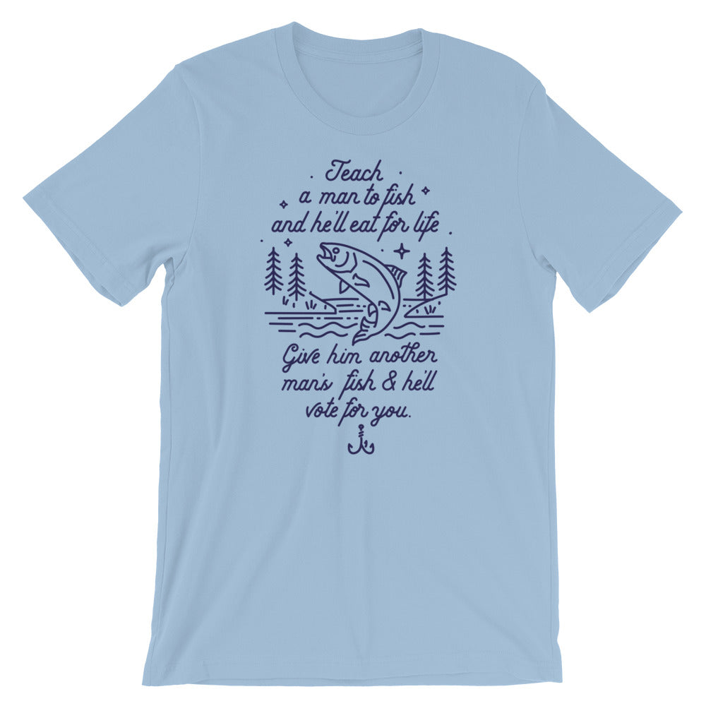 Teach A Man To Fish Heather Blue T-shirt - Liberty Maniacs