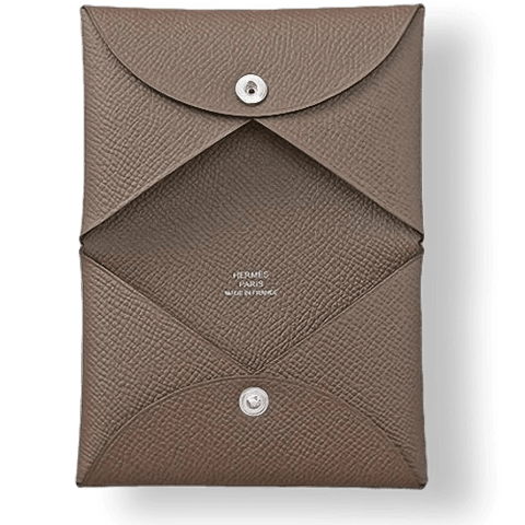 Hermes Etoupe Grey Epsom Leather Calvi Card Holder Hermes