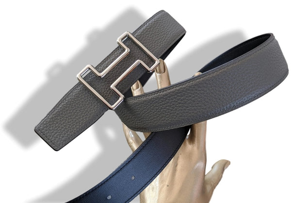 Hermes [119] Black/Bleu de Prusse Togo Reversible Leather Belt Strap 38mm
