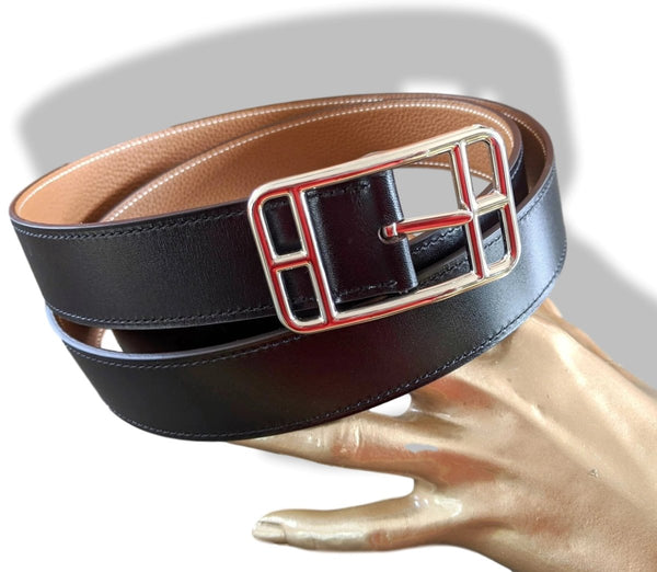 Hermes 2009 Chocolat Veau Barenia Collier de Chien Shadow Complete Belt GM Sz 85 Bnib! - poupishop