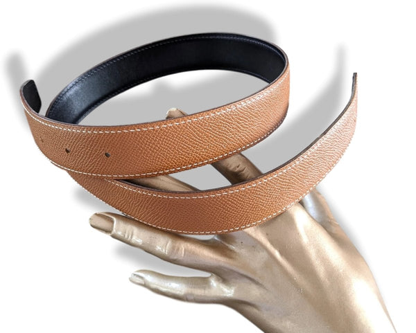 Hermes [175] 2001 Noir/Orange Reversible Epsom/Togo Leather Strap Belt 32 mm Nib! - poupishop