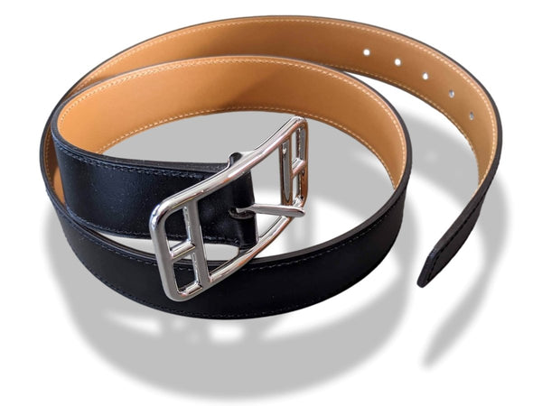 Hermes Black/Gold Togo and Box Leather Constance Reversible Belt – Pre  Porter