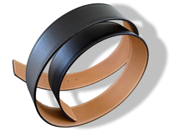 Hermes [154] Noir/Chocolat Veau Box/Togo Reversible Leather Strap Belt 32 mm Bnib! - poupishop