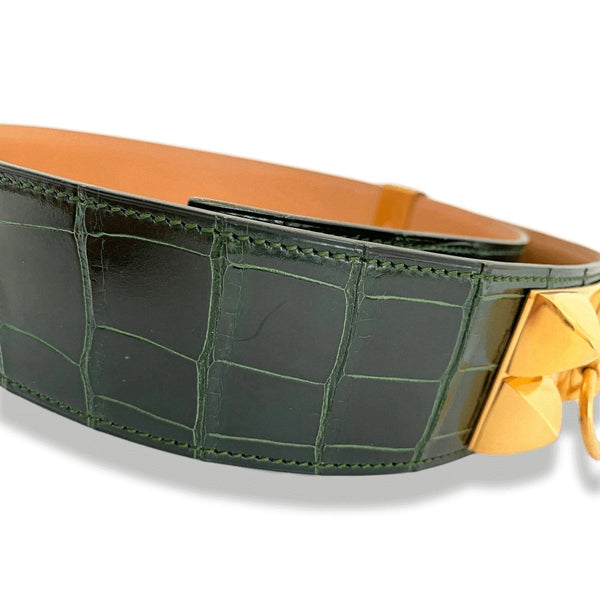 Hermes 1993 Green Crocodile COLLIER DE CHIEN Complete Belt GM Sz85 Mint in  Box!