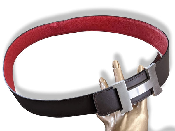 Hermès Rouge H and Gold Togo Reversible Belt Strap 32mm - Ann's