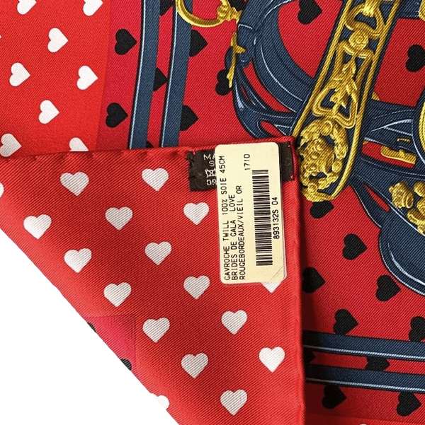 Authentic HERMES Carre 90 Polka Dots Red 100% Silk Scarf Stripe H Logo Black