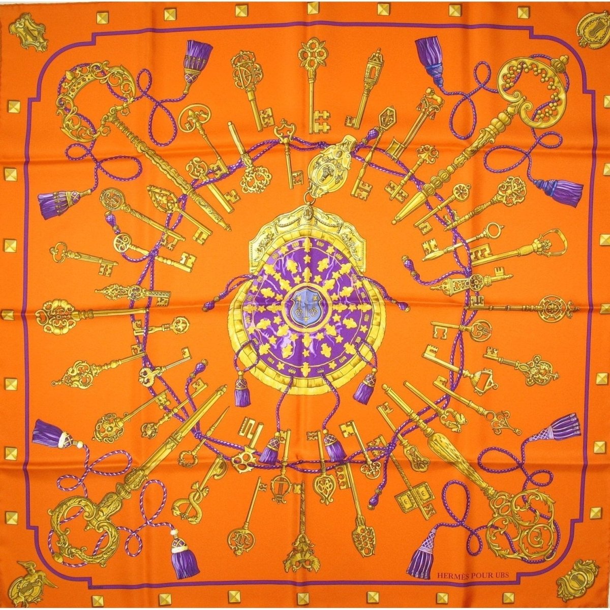 Hermes for UBS Orange/Orange Les Cles Exclusive Limited Twill scarf NIB ...