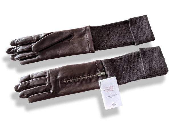 Hermes [GL10] Men's Black Glace Lambskin/Cashmere GANTS HOMME CLOUS DE  SELLE Gloves Sz 095 BNWTIB!