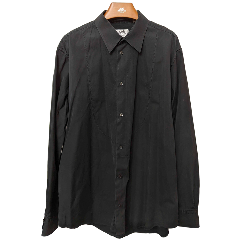 Hermes Men's Noir Cotton Long Sleeves Shirt with Plastron, Sz44 | poupishop
