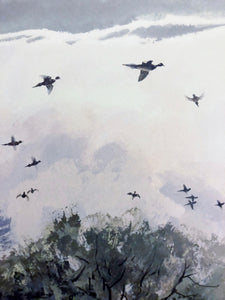 John P. Cowan The Waterhole - Dove Hunting Scene 1998 - Framed Lithograph - Print Size 25.5 x 31 - Frame Size 32 x 39 - Dove Hunting