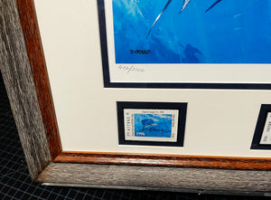 Al Barnes - 1996 Texas Saltwater Stamp Print and Double Stamps Number 612 of 2100 by Texas Parks and Wildlife Department - Framed Stamp Print - Print Size 12.5 x 14 - Framed Size 18 x 18.5 - Bluewater Sailfish - Brand New Custom Sporting Frame