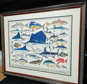 Al Barnes - Gulf Coast Collection w Ultra Rare Redfish Remarque - Framed Lithograph - Print Size 26 x 33 - Frame Size 35 x 42 - Texas Saltwater Fish