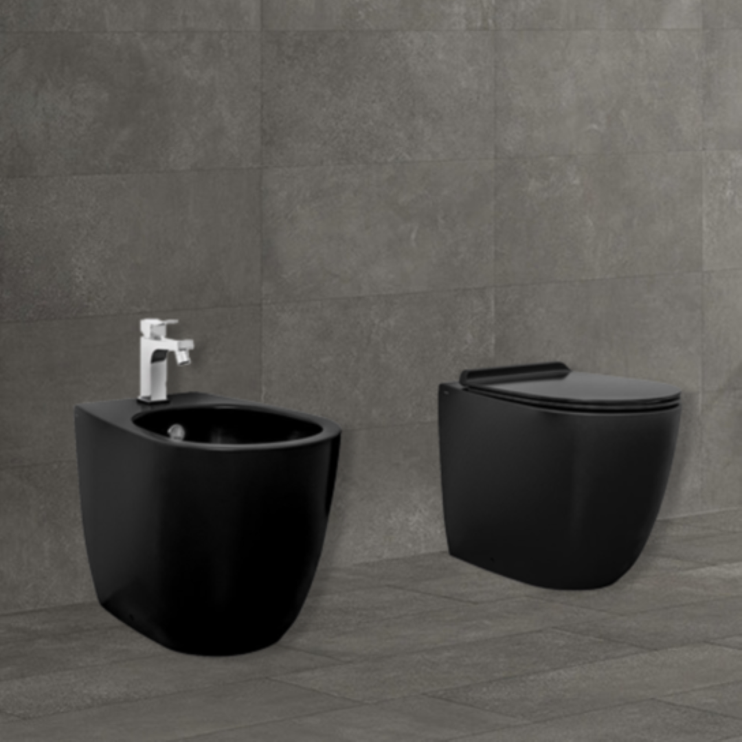 Sanitari Nero Ceramica Prezzi.Set Sanitari Filomuro Vignoni Simas Nero Opaco Matt Con Sedile Ralle Materialcasa