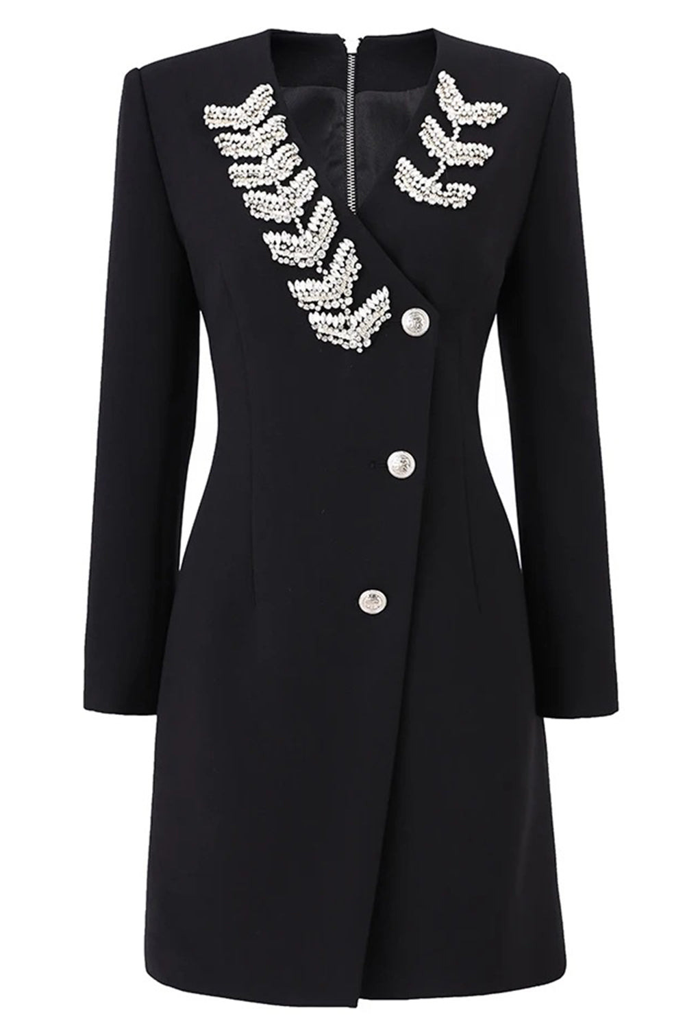 Beaded Black Long Sleeves Women Blazer Dress - ZAPAKA AU product image