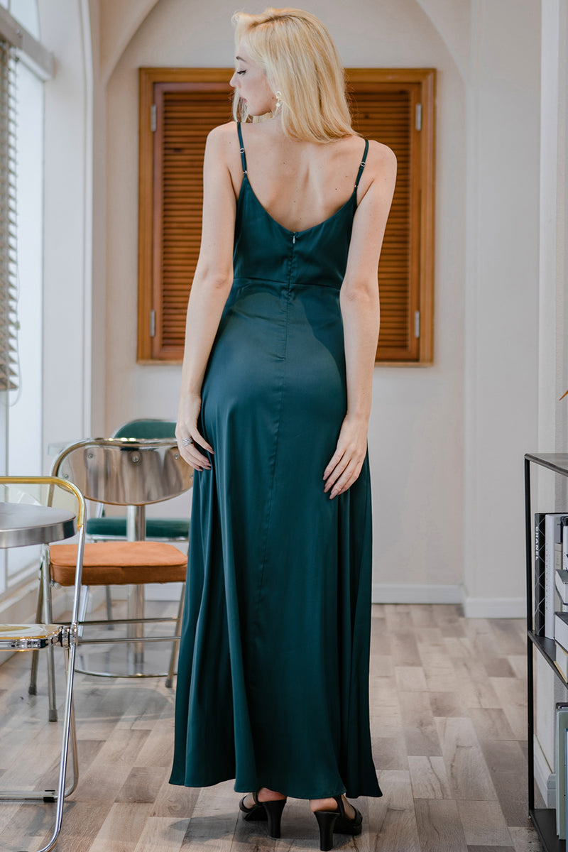 Zapaka Dark Green Long Formal Dress Spaghetti Straps Simple Bridesmaid ...