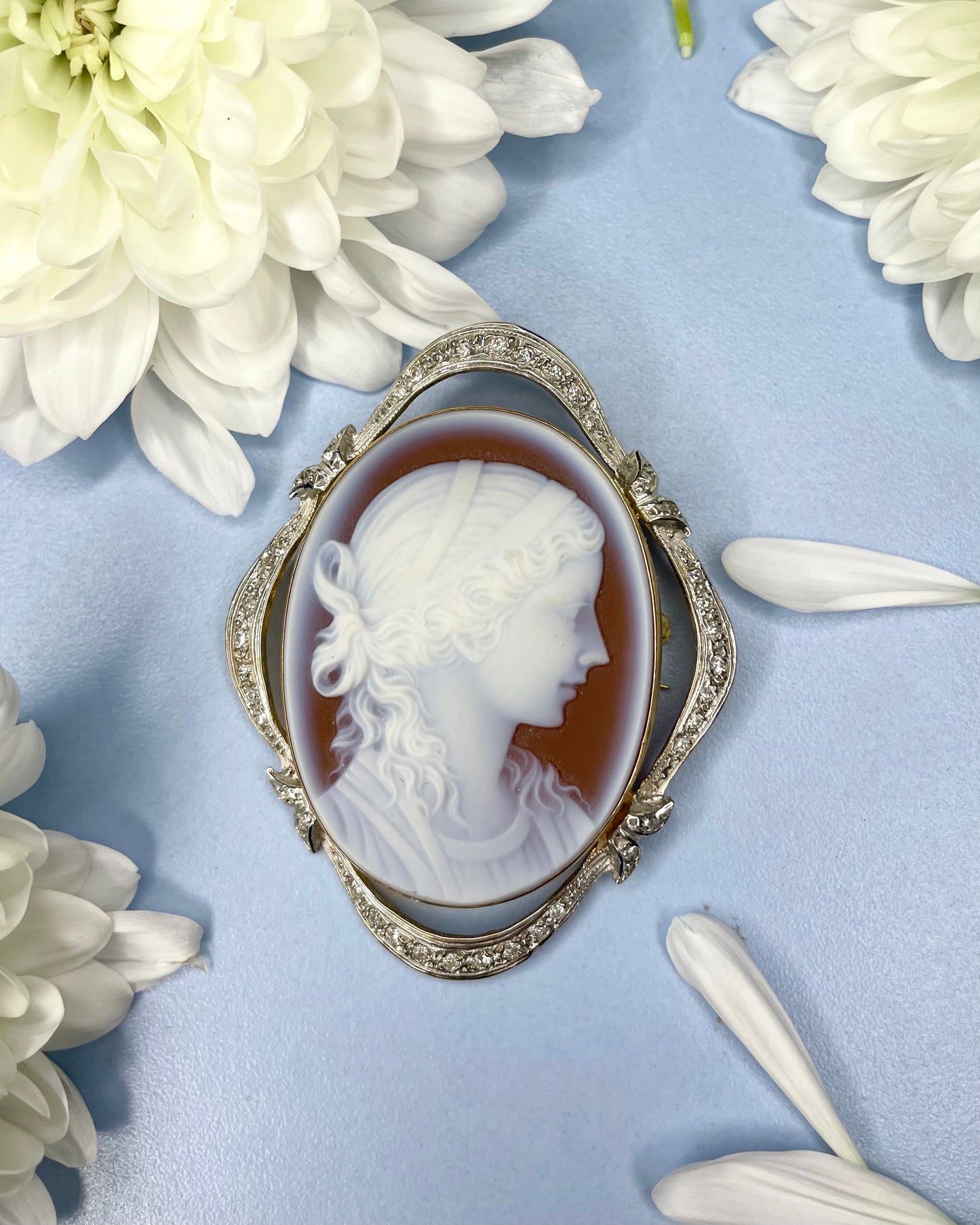 18ct Gold and Diamond Cameo Brooch