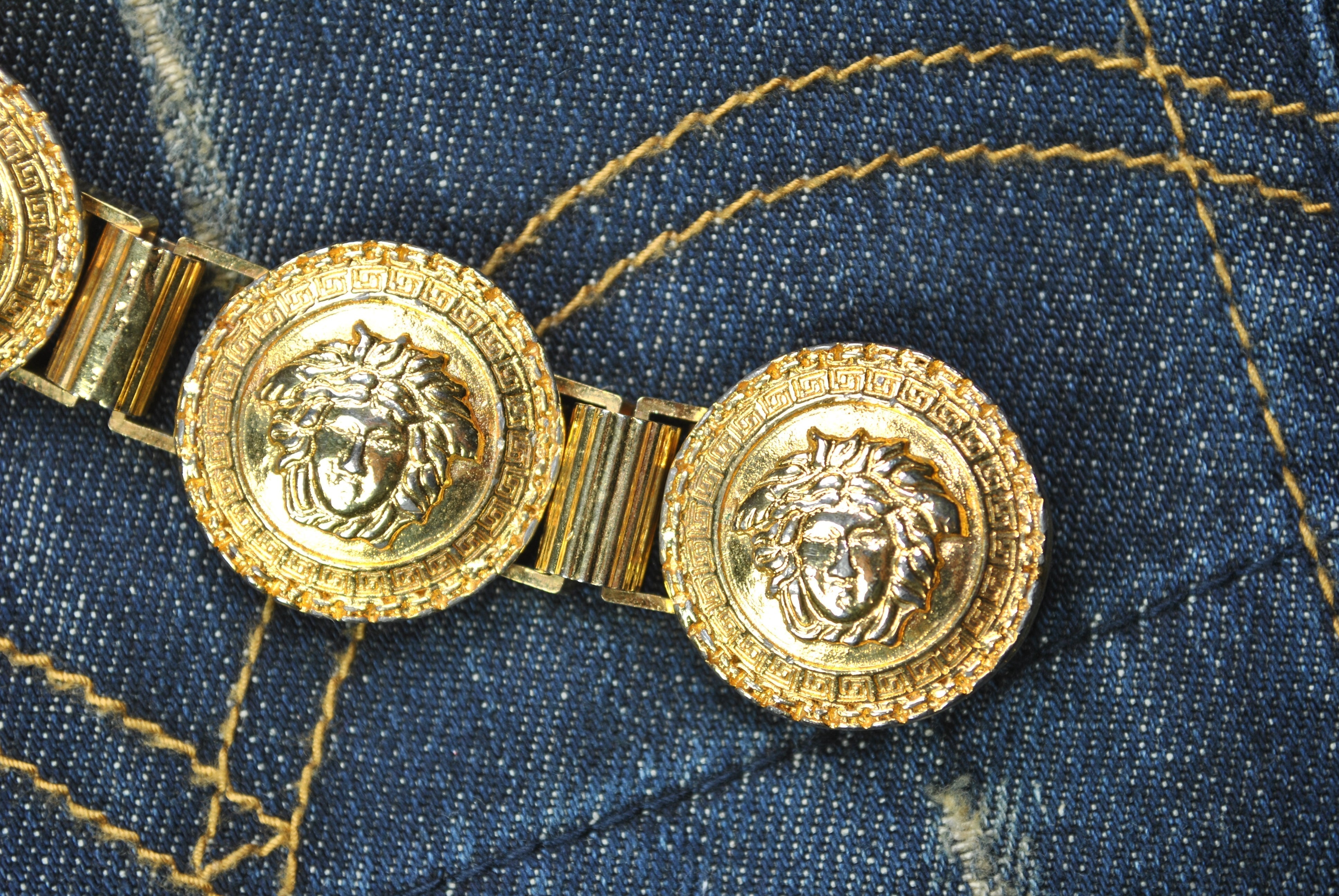 Vintage 90's GIANNI VERSACE Belt / Silver Medusa Head -  Israel