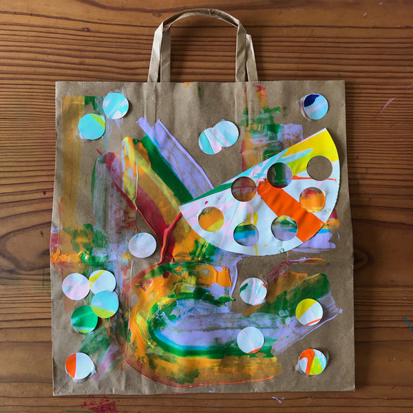 paint and collage paper bag kids art