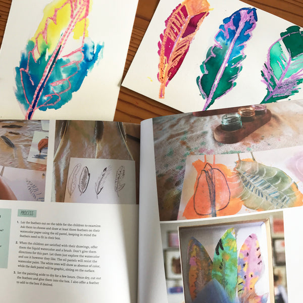 painted feathers and the book drawing workshop for kids