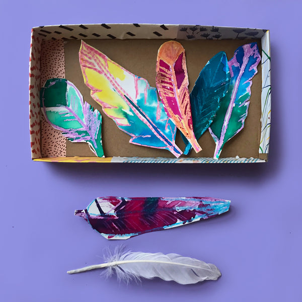 painted leaves in a box kids art project