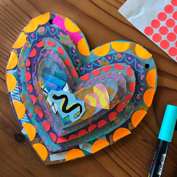 colourful collage heart necklace kids craft project