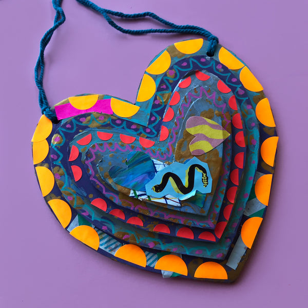 colourful collage heart necklace