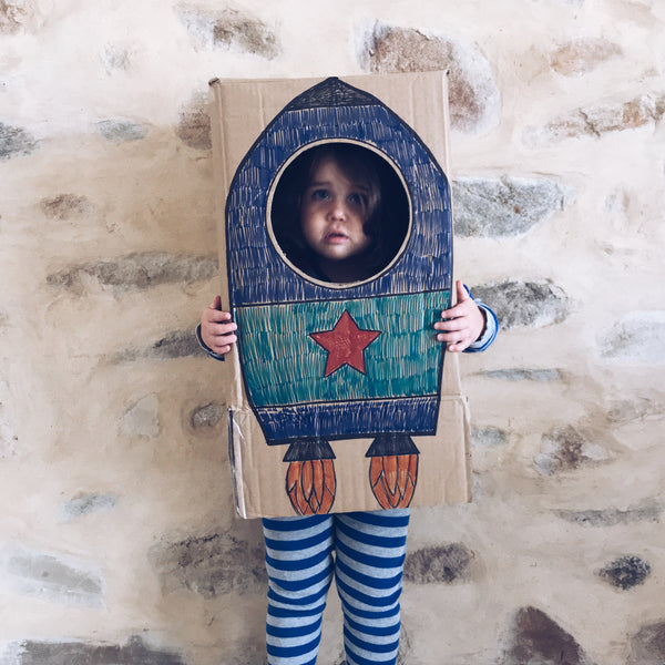 Cardboard box rocket fancy dress costume
