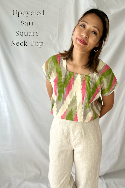 Upcycled Sari Square Neck Top
