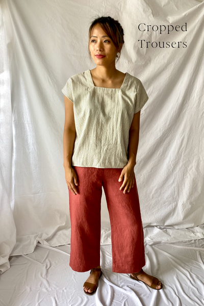 Cropped Trousers in marsala linen