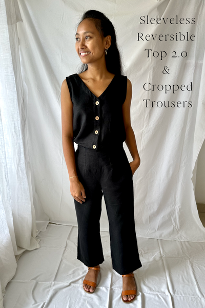 Cropped Trousers & Sleeveless Reversible Top 2.0 in black linen