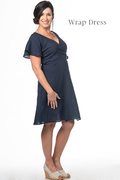 Wrap Dress in navy linen