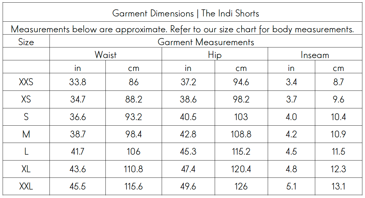 Garment Dimensions for Swahlee's Indi Linen Denim Shorts for Women