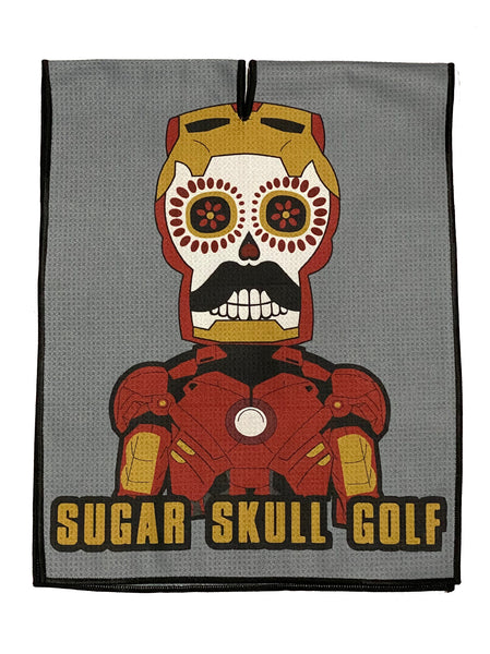 Microfiber Sugar Skull Golf Logo Black Waffle Towel - 40 X 16