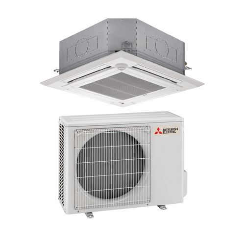 Mitsubishi 12,000 BTU P-Series Ceiling Cassette Single Zone Heat Pump System (PLA-A12EA7 & PUZ-A12NKA7)