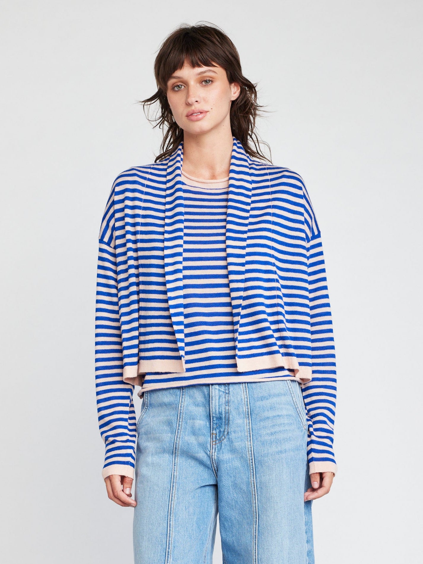 Self Contrast Octavia Open Shawl Cardigan