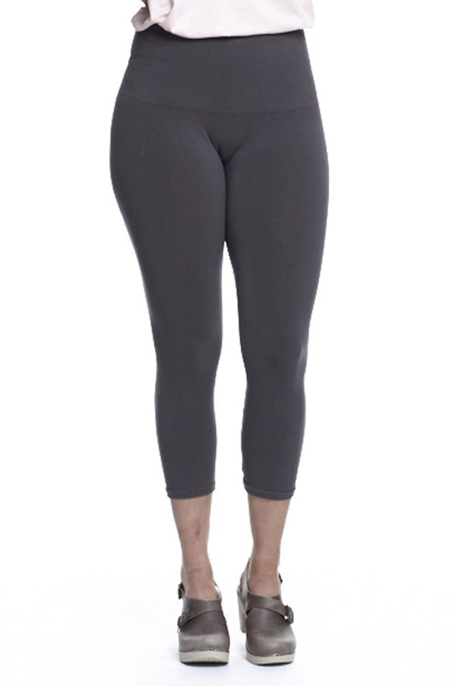 M. Rena Plus Size Tummy Tuck Capri Leggings in Dark Grey | Shop Adorn