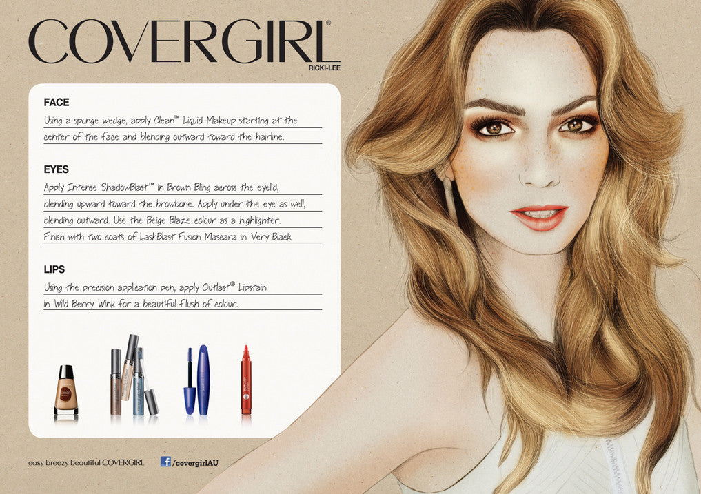 Covergirl Australia Ricki Lee illustrated portrait by Melbourne based illustrator Kelly Thompson