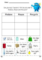 Bonus reduce reuse recycle worksheet