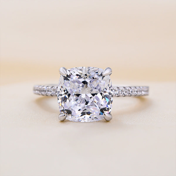 Classic 3.5 Carat Cushion Cut Women's Engagement Ring In Sterling Silv ...