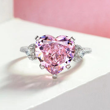 Maxine Sterling Silver Royal Romantic Pink Heart Cut Engagement Ring#N ...